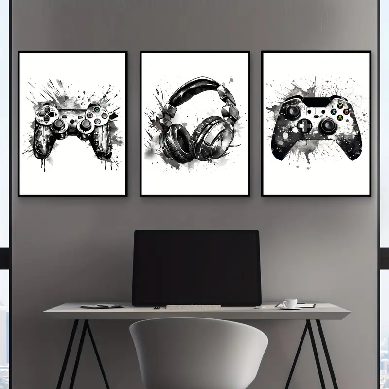 Gaming Console Room - Conjunto de 3 Quadros em Tela